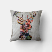 ヒップスターのヴィンテージの花のシカの頭部のシルエット クッション (裏面)