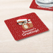 ヒップスターの休日のキツネガラスのかわいい動物のクリスマス スクエアペーパーコースター (アングル)