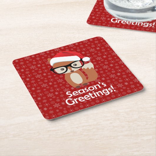 ヒップスターの休日のキツネガラスのかわいい動物のクリスマス スクエアペーパーコースター (アングル)