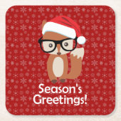 ヒップスターの休日のキツネガラスのかわいい動物のクリスマス スクエアペーパーコースター (正面)