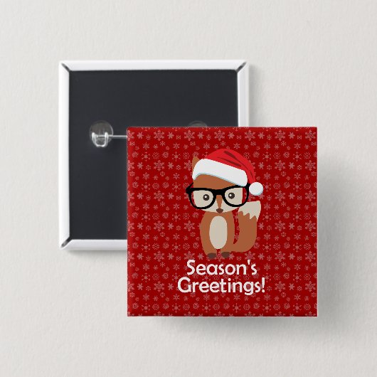 ヒップスターの休日のキツネガラスのかわいい動物のクリスマス 缶バッジ (正面&裏面)