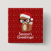 ヒップスターの休日のキツネガラスのかわいい動物のクリスマス 缶バッジ (正面)