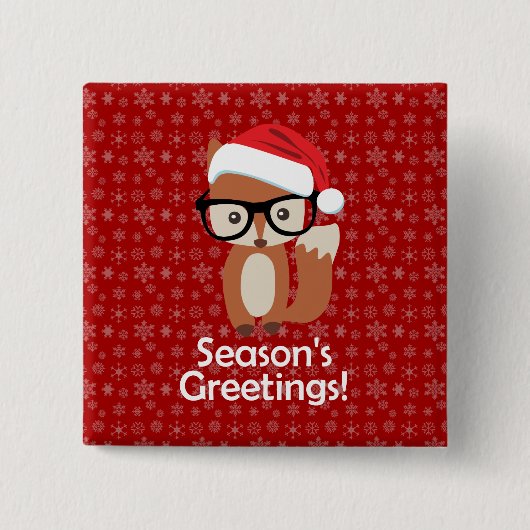 ヒップスターの休日のキツネガラスのかわいい動物のクリスマス 缶バッジ (正面)