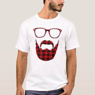 ヒップスターの格子縞ひげおよびガラス Tシャツ