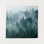 ヒップスターの森に覆われた霧の多いヴィンテージ タペストリー (正面)