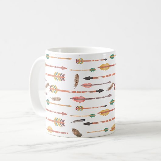 ヒップスターの水彩画の矢及び羽 コーヒーマグカップ (正面左)