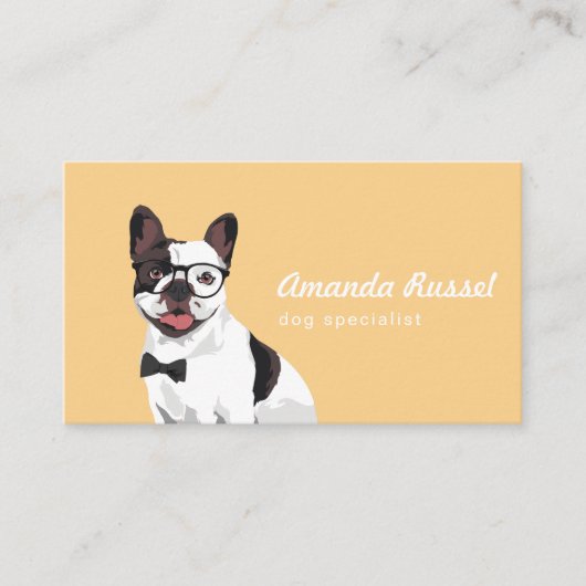 ヒップスターの白およびブラウンのフレンチ・ブルドッグ 名刺 (正面)
