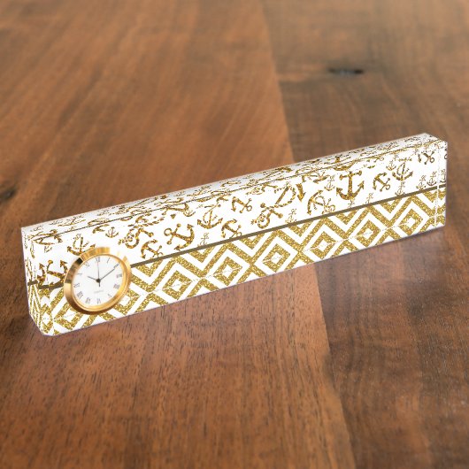 ヒップスターの粋ないかりのシェブロンのグリッターの写真のプリント デスクネームプレート (側面)