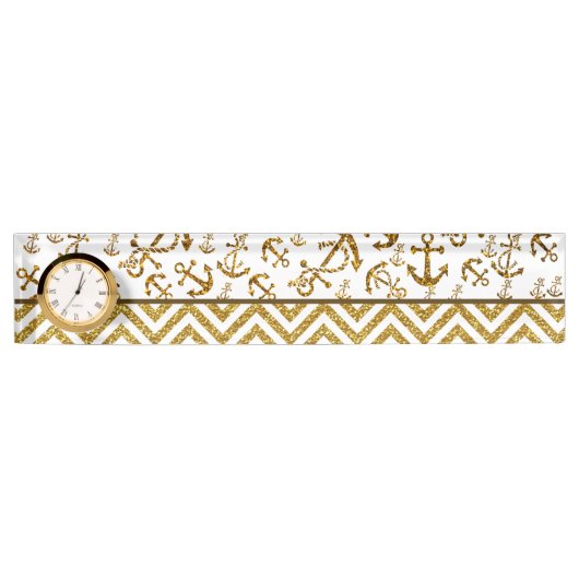 ヒップスターの粋ないかりのシェブロンのグリッターの写真のプリント デスクネームプレート (正面)