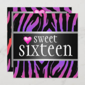 ヒップスターの紫色のシマウマのSweet sixteen 招待状 (正面/裏面)