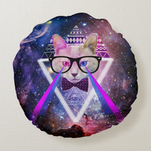 ヒップスターの銀河系猫 ラウンドクッション (裏面)