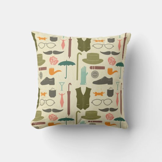 ヒップスターの髭のヴィンテージのおもしろいのシックなおもしろいパターン紳士 クッション (正面)