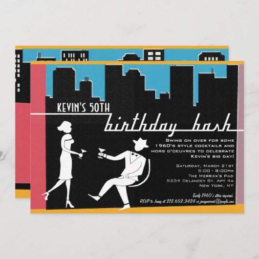 ヒップスターの60年代の誕生日のパーティの招待状 招待状 (正面/裏面)