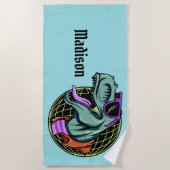 ヒップスターのTレックス名前をカスタムする及び色のビーチタオル ビーチタオル (正面)