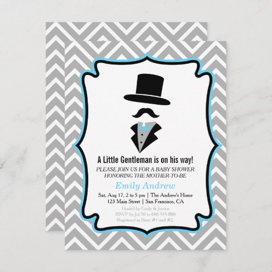 ヒップスターひげリトルマン男の赤ちゃんシャワー 招待状 (正面/裏面)