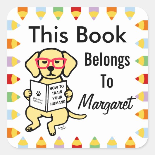 ヒップスターイエローラブラドール子犬 スクエアシール (正面)