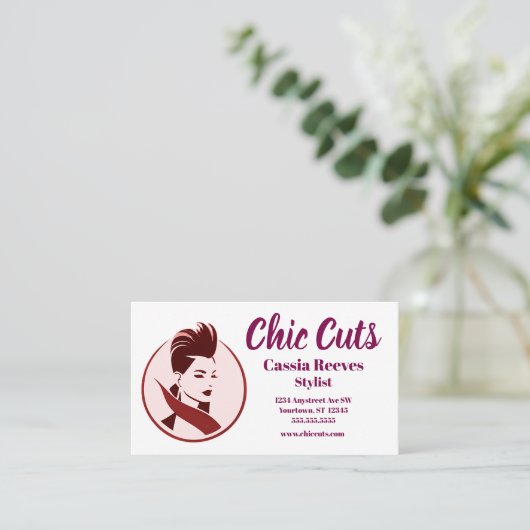 ヒップスターウーマン美容師サロンファッション 名刺 (スタンド正面)