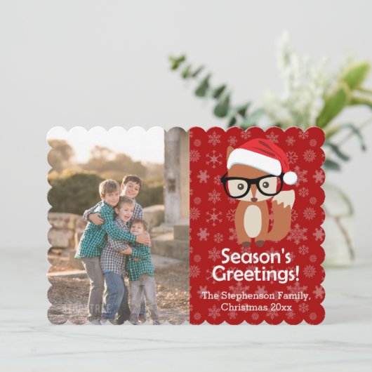 ヒップスターキツネメガネかわいい動物のクリスマスフォト シーズンカード (スタンド正面)