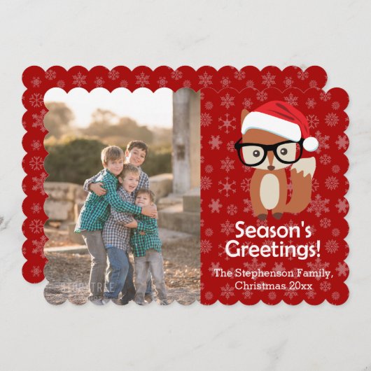 ヒップスターキツネメガネかわいい動物のクリスマスフォト シーズンカード (正面/裏面)