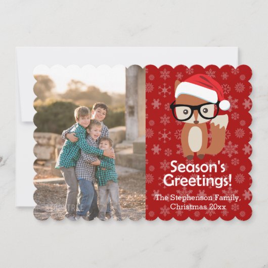 ヒップスターキツネメガネかわいい動物のクリスマスフォト シーズンカード (正面)