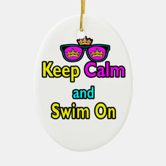 ヒップスタークラウンサングラス Keep Calm And Swim On セラミックオーナメント