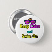 ヒップスタークラウンサングラス Keep Calm And Swim On 缶バッジ (正面&裏面)