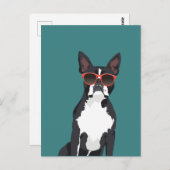 ヒップスタークールブラックアンドホワイトボストンテリア ポストカード (正面/裏面)