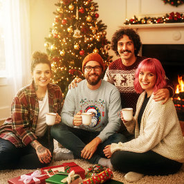ヒップスターサンタのそり遊びグッドバイブス クリスマス スウェットシャツ