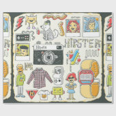 ヒップスタースワッグの手描きカラフルドールセット。ビンタ ラッピングペーパー (フラット)