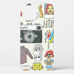 ヒップスタースワッグの手描きカラフルドールセット。ビンタ iPhone 12ケース