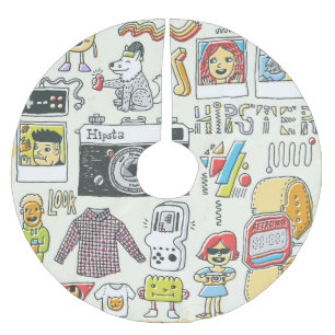 ヒップスタースワッグ:手描きドードルセット ブラッシュドポリエステルツリースカート