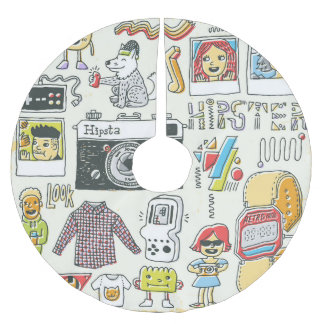 ヒップスタースワッグ：手描きドードルセット ブラッシュドポリエステルツリースカート