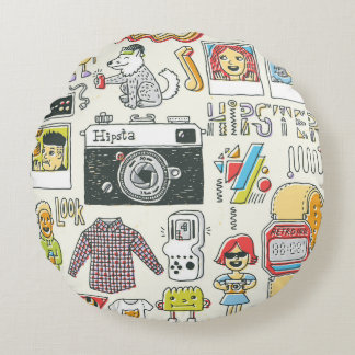 ヒップスタースワッグ：手描きドードルセット ラウンドクッション