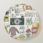 ヒップスタースワッグ:手描きドードルセット ラウンドクッション (裏面)