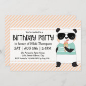 ヒップスターパンダの女の子の誕生日パーティー 招待状 (正面/裏面)