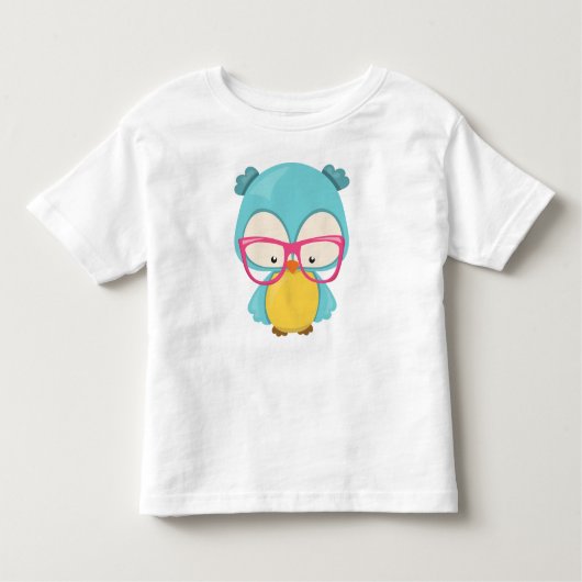 ヒップスターフクロウ、眼鏡付きフクロウ、かわいいフクロウ トドラーTシャツ (正面)