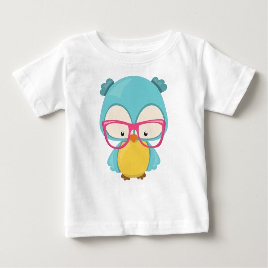 ヒップスターフクロウ、眼鏡付きフクロウ、かわいいフクロウ ベビーTシャツ (正面)