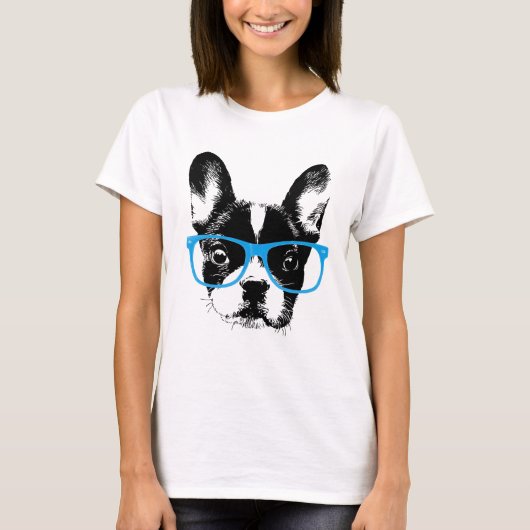 ヒップスターフランスのブルドッグオタク犬 Tシャツ (正面)