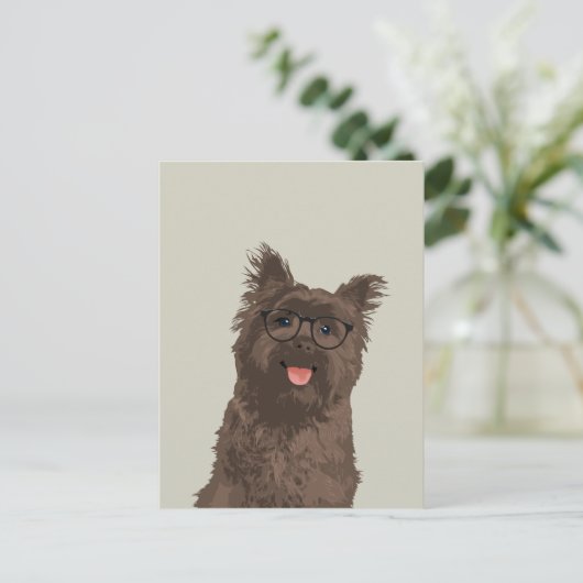 ヒップスターブラックグラスケアンテリアfor愛犬家 ポストカード (スタンド正面)