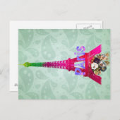 ヒップスターペイズリーネオンフランスのパリエッフェルタワー ポストカード (正面/裏面)