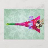 ヒップスターペイズリーネオンフランスのパリエッフェルタワー ポストカード (正面)