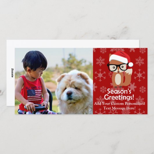 ヒップスターホリデーキツネかわいい動物のクリスマス シーズンカード (正面/裏面)