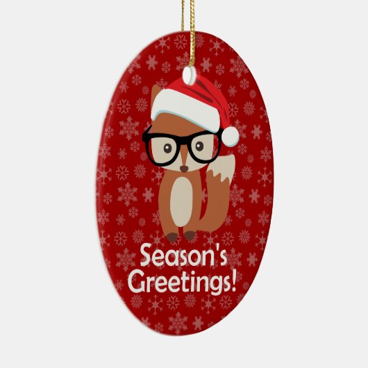 ヒップスターホリデーキツネ眼鏡かわいい動物のクリスマス セラミックオーナメント (右)