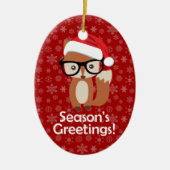 ヒップスターホリデーキツネ眼鏡かわいい動物のクリスマス セラミックオーナメント (正面)