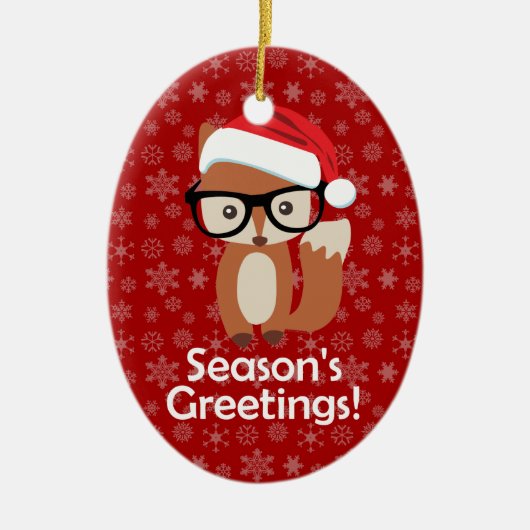ヒップスターホリデーキツネ眼鏡かわいい動物のクリスマス セラミックオーナメント (正面)