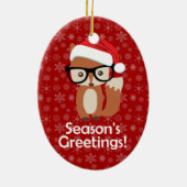 ヒップスターホリデーキツネ眼鏡かわいい動物のクリスマス セラミックオーナメント (裏面)