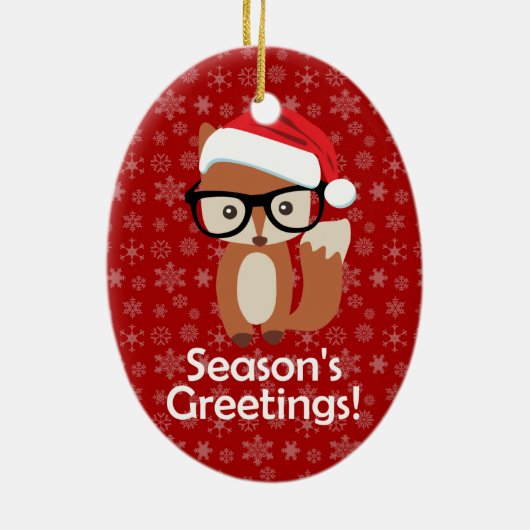 ヒップスターホリデーキツネ眼鏡かわいい動物のクリスマス セラミックオーナメント (裏面)