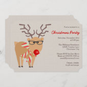 ヒップスターメガネとスカーフトトナカイのクリスマスパーティー 招待状 (正面/裏面)