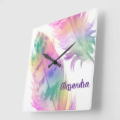 ヒップスターレインボーフェザークロック スクエア壁時計 (傾斜)