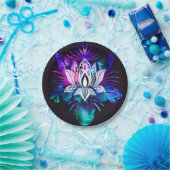 ヒップスターレトロテックティール(緑がかった色)パープルロータスフラワーリーフ ペーパープレート (パーティー)